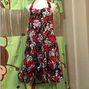 Rockability Skull & Roses Halter Dress